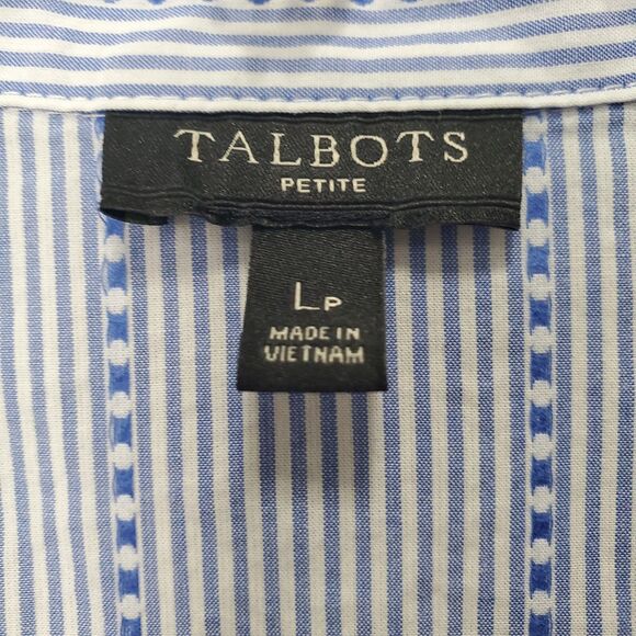 Talbots Petite Cotton Blue Striped Tie-Sleeve Side-Zip Blouse Size LP - Picture 3 of 7